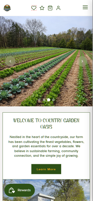 Mobile responsive view of the Country Garden Oasis store